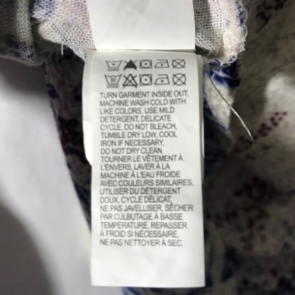 Lucky Brand Floral Boho Long Sleeve Top L Peasant Ruffle Detail Tassel Tie - Picture 8 of 10